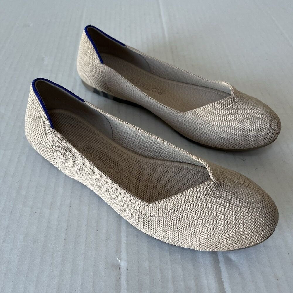 Rothy's The Flat Round Toe Ballet Flats Slip On Comfort Shoes Washable Beige 6